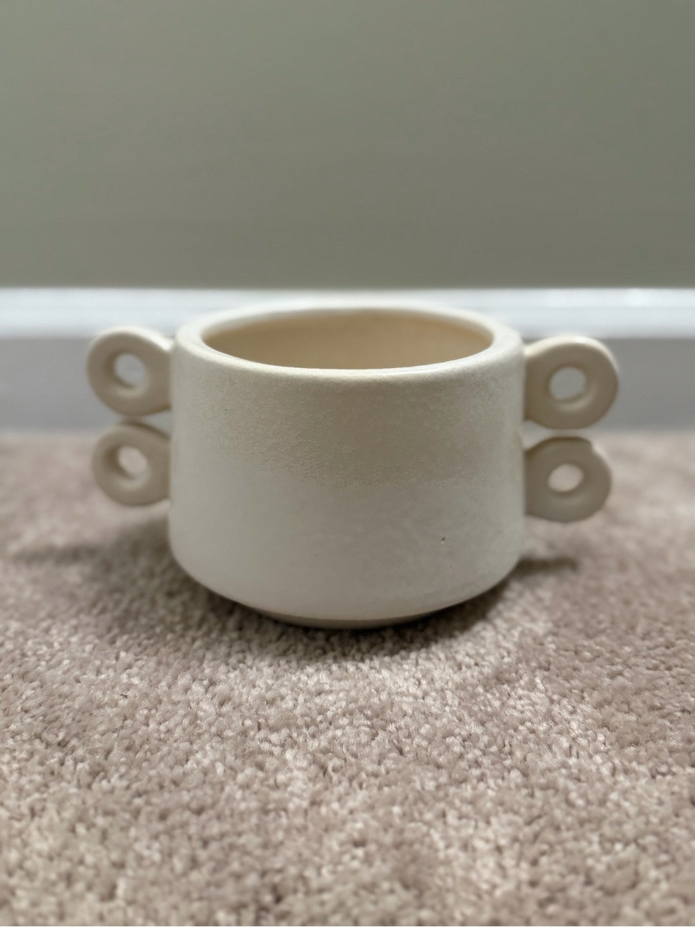 Double-Handled Ceramic Planter Pot - Cream